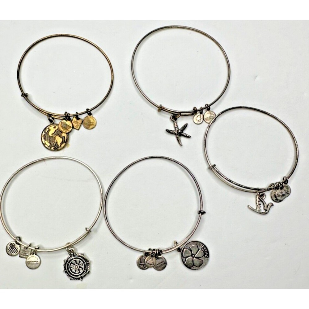 Alex and Ani Bangle Bracelets Starfish Dove Friend Ships Wheel Globe Set 5